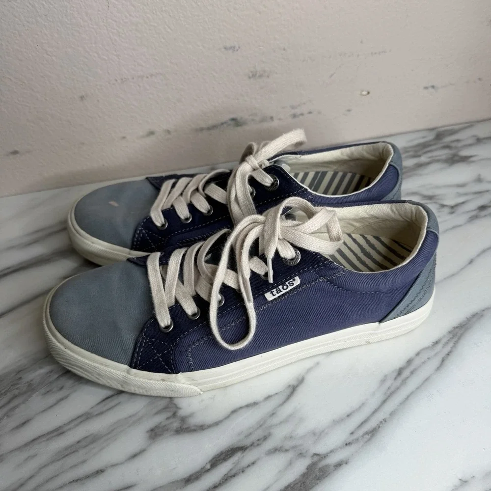 Taos Womens Size 9.5 Plim Soul Indigo Multi Sneakers Blue Canvas Lace Up